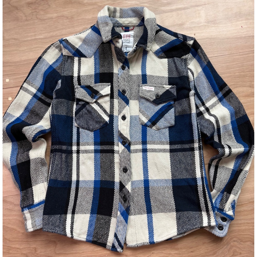 Topo Designs‎ Women XS Mountain Shirt Blue Plaid Heavyweight Cotton Flannel